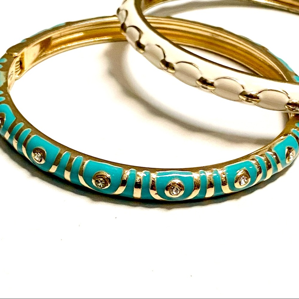 Sequin Set Of Two Enamel Hinge Cuff Bracelets Whi… - image 2